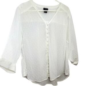 Torrid Top Plus Size 1 White Polka Dot Popover Short Sleeve Womens Tunic 1X 1XL